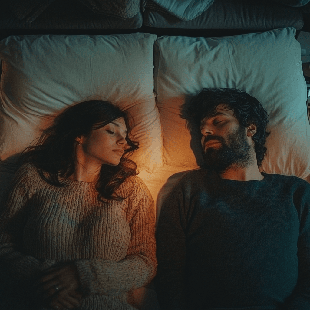 Couple Lying in Bed Together Sleeping