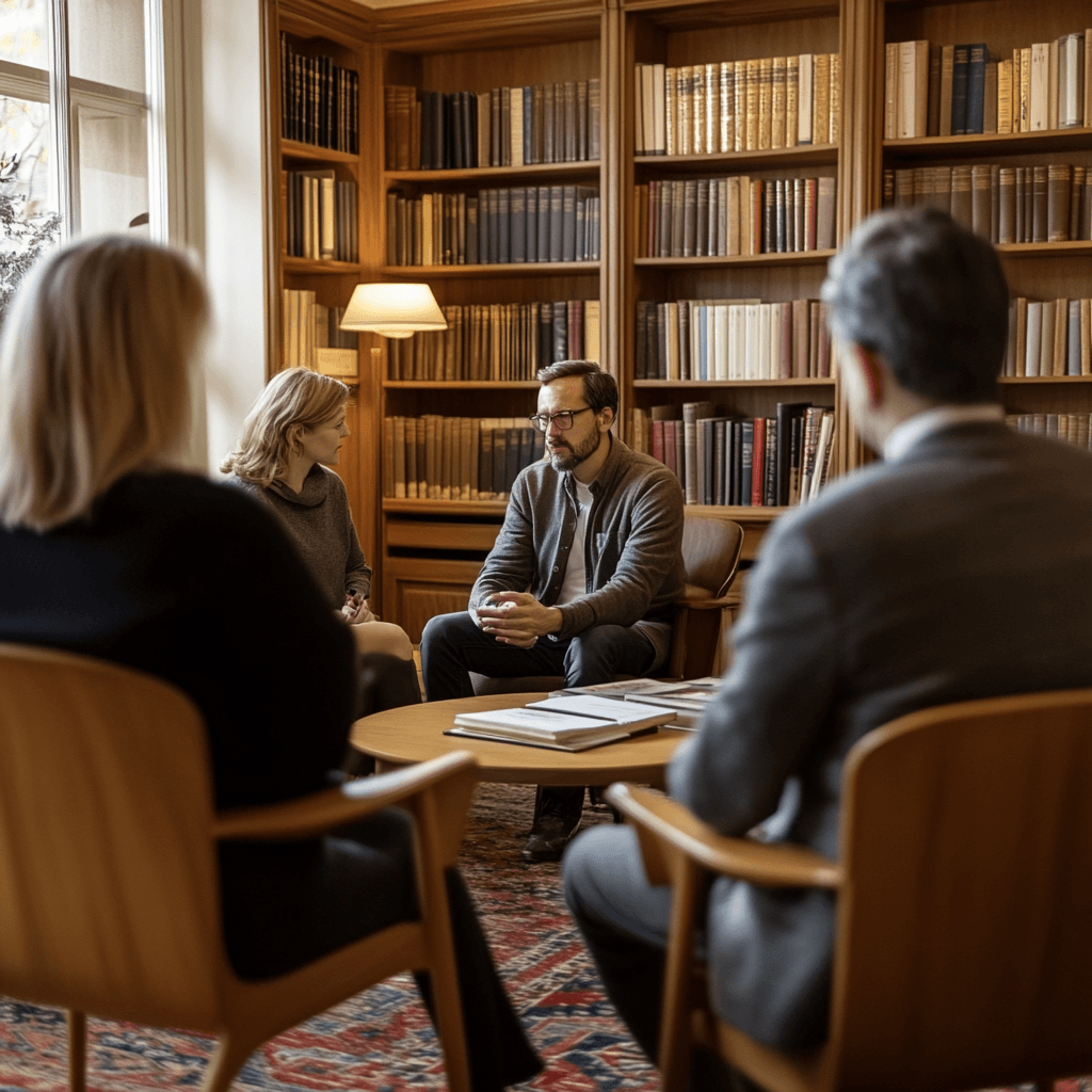 Couple Sitting in Therapist Office with Intensity
