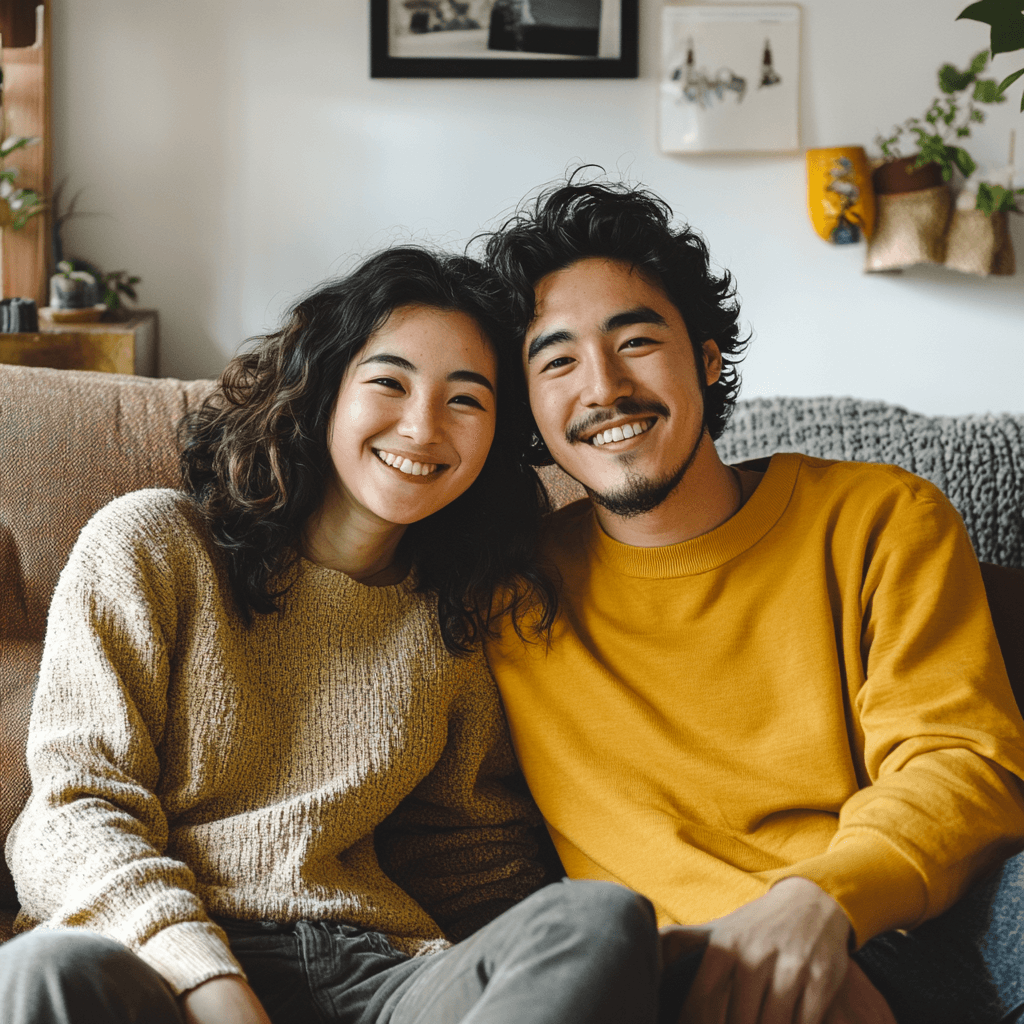 Couple Sitting Together on a Comfy Living Room Sofa